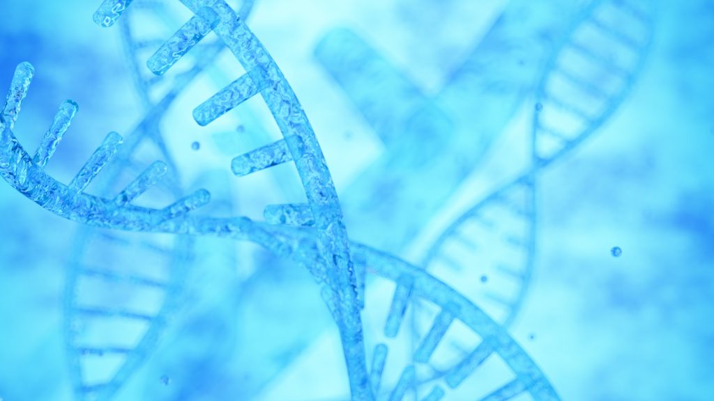 DNA Strands on Blue Background
